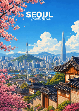Seoul South Korea Cherry Blossom Poster