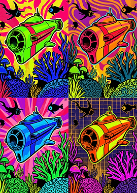 Pop Art Submarine Underwater Collage