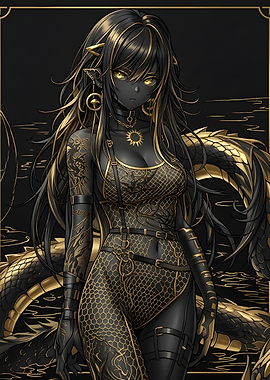 Black and Gold Dragon Girl