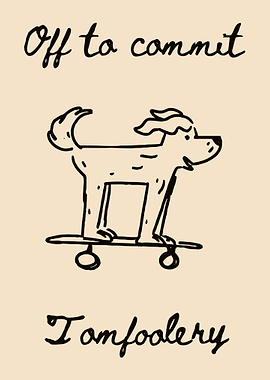 Funny Skateboarding Dog Minimalist Hand Drawn Wall Art | Whimsical Cartoon Poster