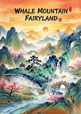 Whale Mountain Fairyland Watercolor Art