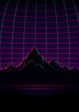Retro Synthwave Mountain Grid Minimalist Art