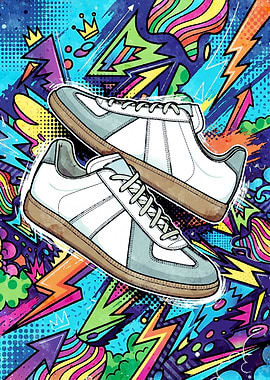 Vibrant Pop Art Sneaker Illustration