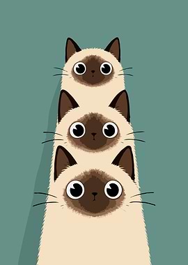 Cute Siamese Cat Stack - Minimalist Cat Art