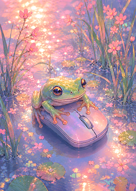 Cute Frog Gamer – Sakura Mouse Fantasy Art