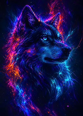 Cosmic Neon Wolf | Vibrant Galaxy Wolf Wall Art