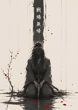 Samurai Girl Kneeling with Katana
