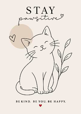 Stay Pawsitive Minimalist Cat Illustration