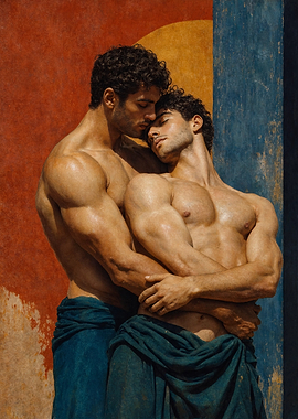 Two Men Embracing in Classical Style