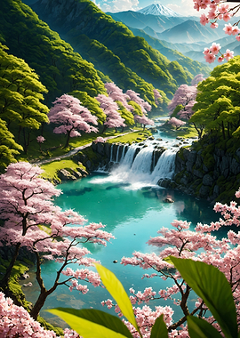 Sakura Waterfall with Cherry Blossoms Japan