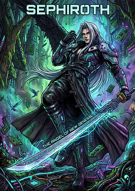 Cyberpunk Sephiroth Digital Art Poster