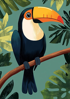 Tropical Toucan in Jungle Foliage
