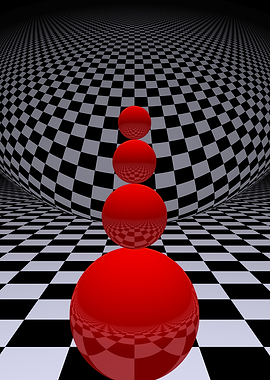 Abstract Red Spheres on Checkerboard