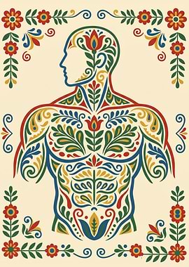 Traditional Kurbits Art Torso Man Silhouette Portrait
