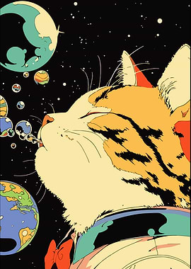 Cat Blowing Bubbles in Space