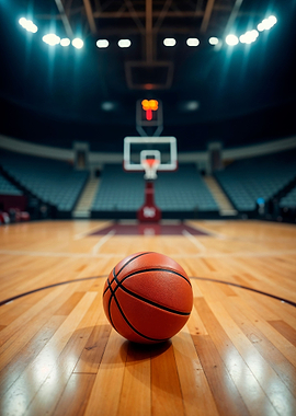 Basketball on Court Floor