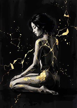 Kintsugi Inspired Asian Woman Art
