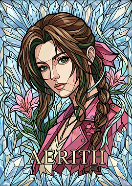 Aerith Gainsborough Stained Glass Portrait