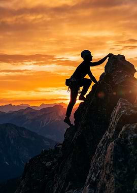 Climber Reaching the Mountain Peak
