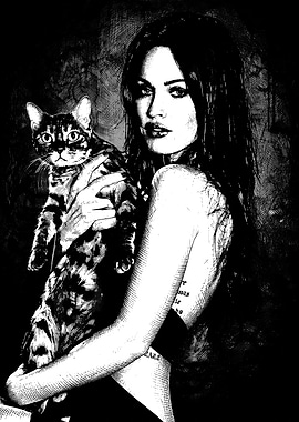 Megan Fox Holding a Cat Portrait