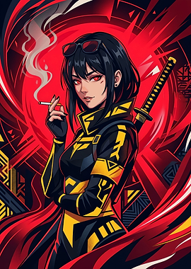 Cyberpunk Anime Girl with Katana