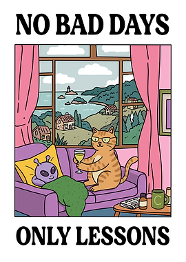 Cat and Alien Relaxing Illustration