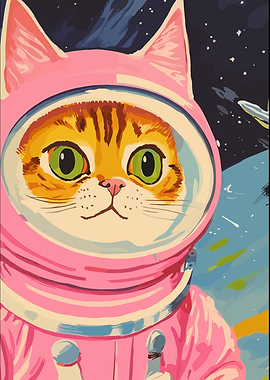 Cute Cat Astronaut in Pink Suit