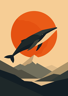 Whale In The Surreal Sunset Sky