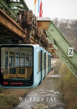 Suspension railway driving over the Wuppertal river