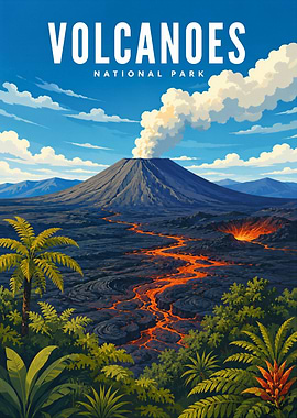 Volcanoes National Park Travel Poster