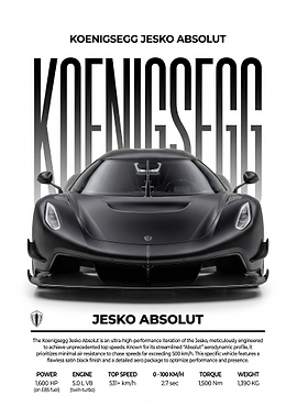 black front view Jesko Absolut Hypercar sleek car Poster