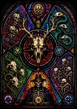 Gothic Stained Glass Skeleton Art