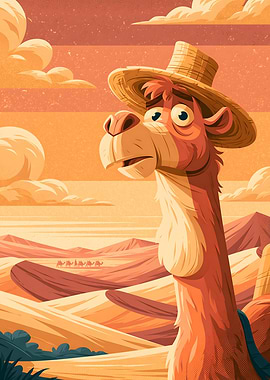 Cartoon Camel in Desert Landscape