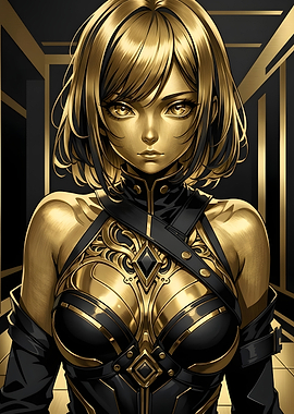Golden Anime Girl in Black Armor