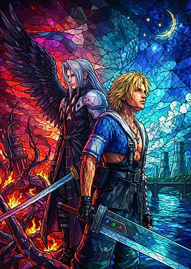 Sephiroth and Tidus Stained Glass Art
