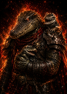 Armored Crocodile Warrior with Hatchlings
