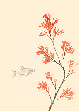 Minimalist Watercolor Fish and Coral