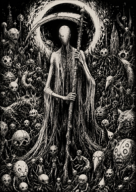 Grim Reaper Surrounded by Grotesque Spirits