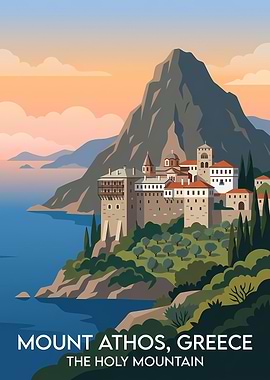 Mount Athos Greece Travel Poster
