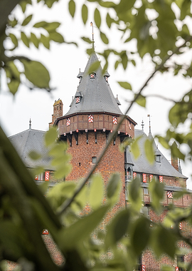 Castle De Haar Tower Through Green Foliage