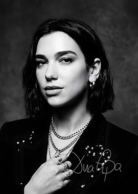 Black and White Portrait of Dua Lipa