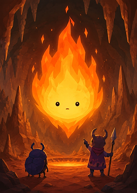 Adventurers Encountering a Magical Fire Spirit