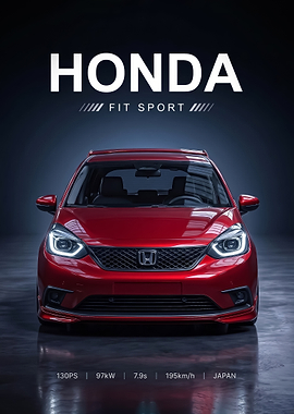 red sleek Honda Fit Sport car Poster