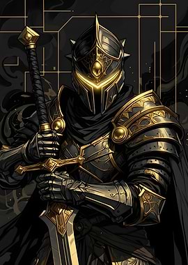 Golden Black Armored Fantasy Knight