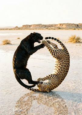 Black Panther and Leopard Playing