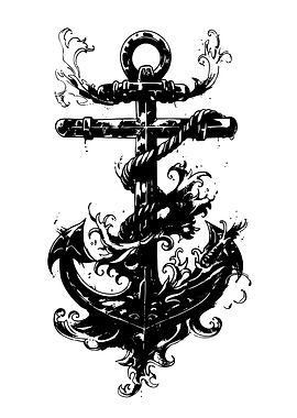 Black and White Nautical Anchor Illustration