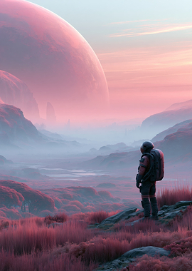 Astronaut Exploring a Pink Alien Planet