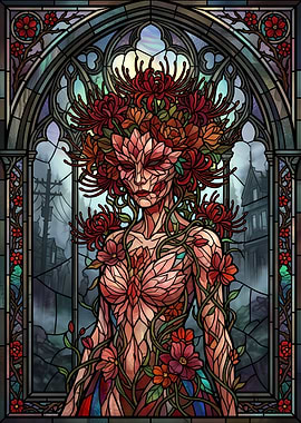 Stained Glass Floral Goddess Portrait