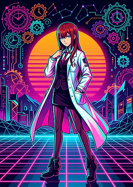 Kurisu Makise Synthwave Anime Portrait