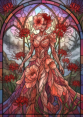 Stained Glass Spider Lily Goddess